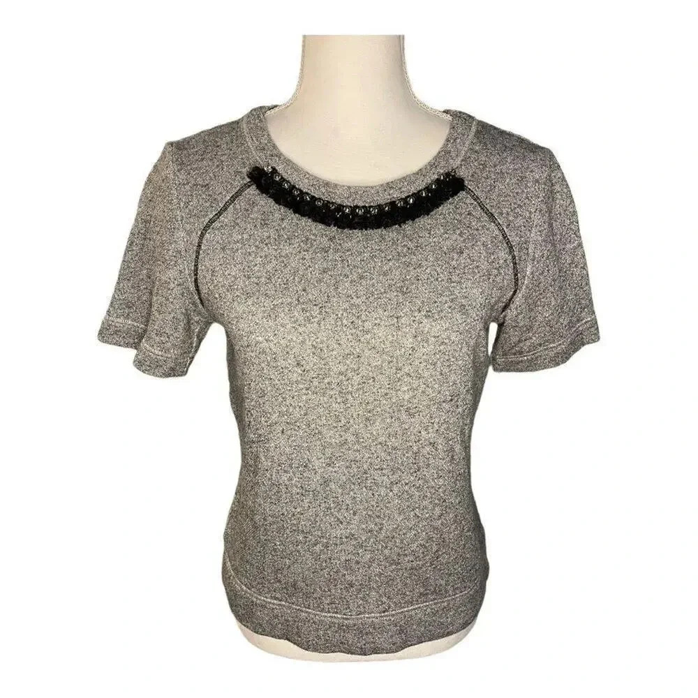 Ann Taylor Women’s Small Jewel Embellished Gray Short Sleeved Sweatshirt Top